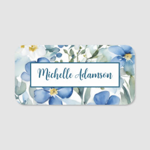 Porte-nom Elégante Fleurs Bleues Bleues Bleues Rétro