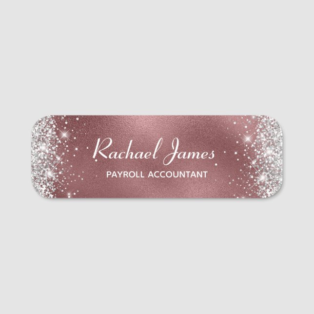 Porte-nom Élégante Glittery Rose Gold Foil Nom balise (Devant)