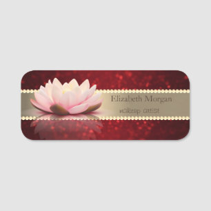 Porte-nom Elegante Rayure Dorée,Rouge Bokeh,Perles,Lotus