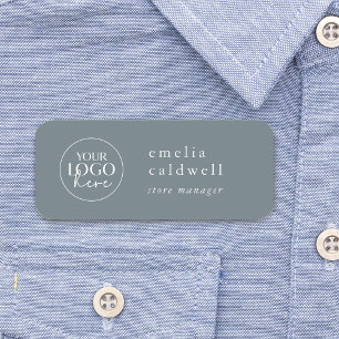 Porte-nom EMELIA Dusty Blue Company Logo Employé Magnétique