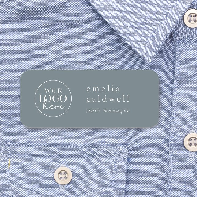 Porte-nom EMELIA Dusty Blue Company Logo Employé Magnétique (EMELIA Dusty Blue Company Logo Employee Magnetic Name Tag)