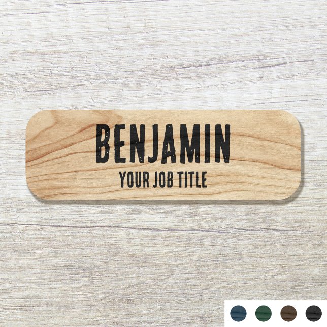 Porte-nom Employé rustique Woodgrain Black Personnel de l'en (Créateur téléchargé)
