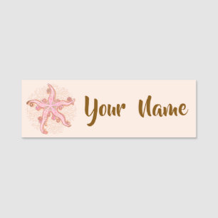 Porte-nom Étoiles de mer et motif pastel rose corail