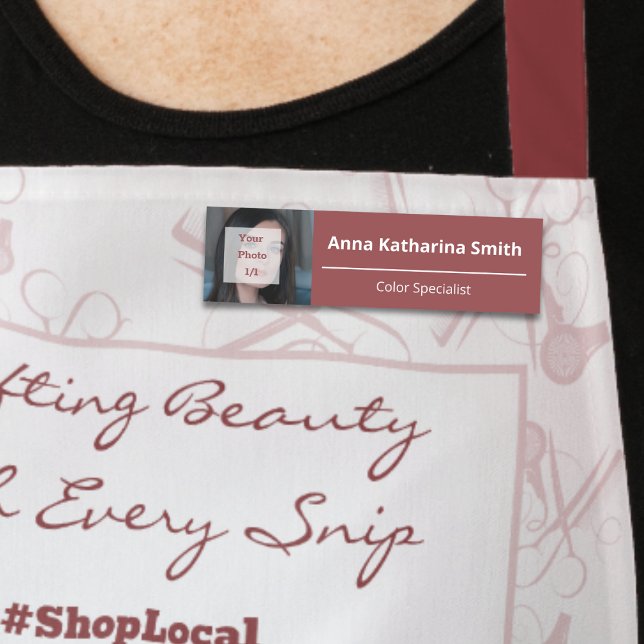 Porte-nom Expertise en image de profil élégant (Elegant Profile Image Expertise Name Tag, Smoky Topaz & White)