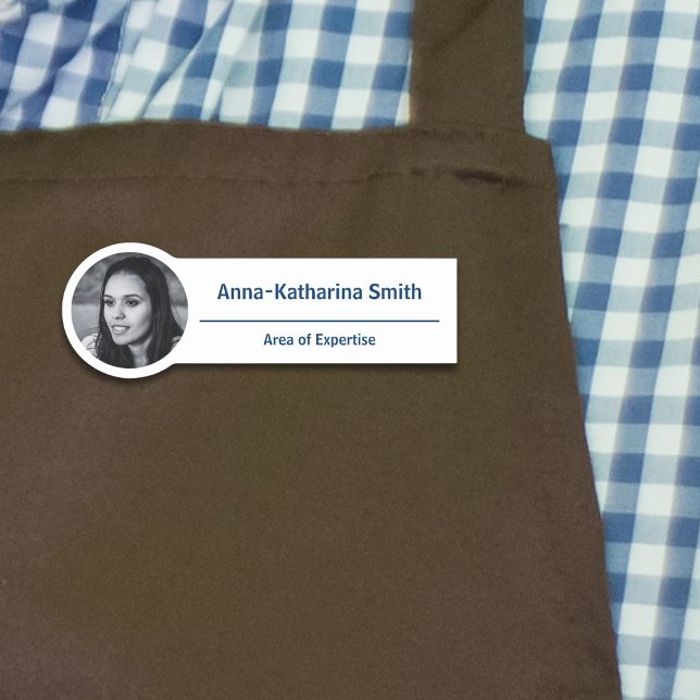 Porte-nom Expertise simple d'image profil bleu blanc (Simple Profile Image Expertise Blue White Name Tag)