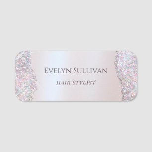 Porte-nom Faux iridescente rose feuille de parties scintilla