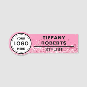 Porte-nom Faux Pink Parties scintillant Company Logo Employé