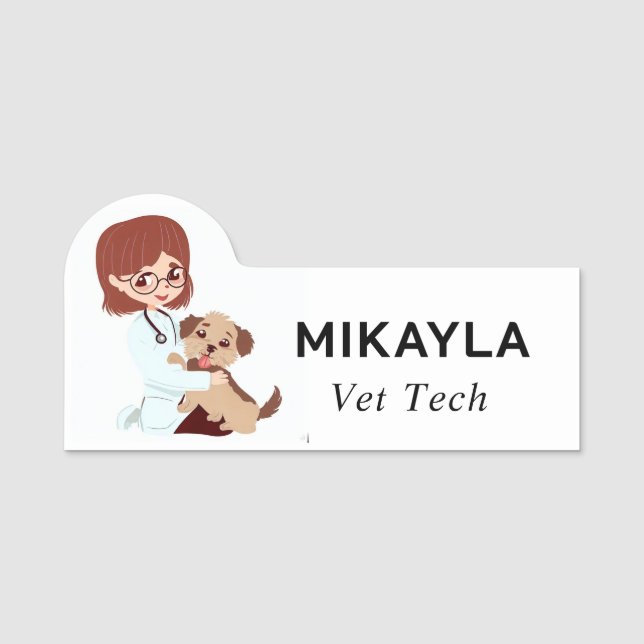 Porte-nom Femme vétérinaire et mignonne chiot (Devant)
