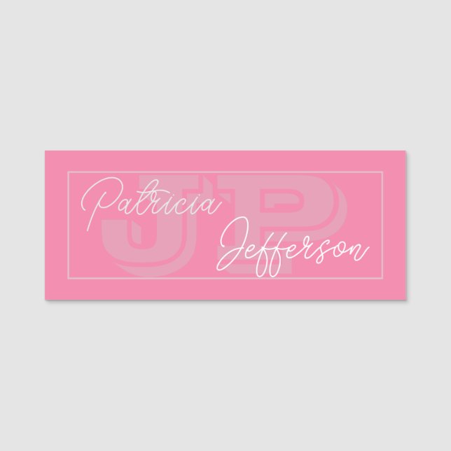 Porte-nom Flamant rose rose Monogramme : Calligraphie manusc (Devant)