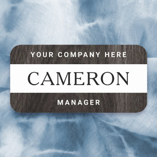 Porte-nom Fleur de bois foncé nom, titre et société blanc