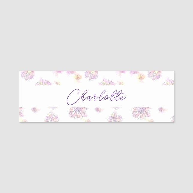 Porte-nom Fleurs aquarelles personnalisables Personnalisées (Devant)
