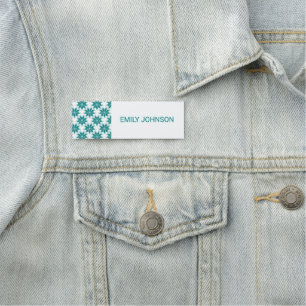 Porte-nom fleurs turquoises nom personnalisé blanc