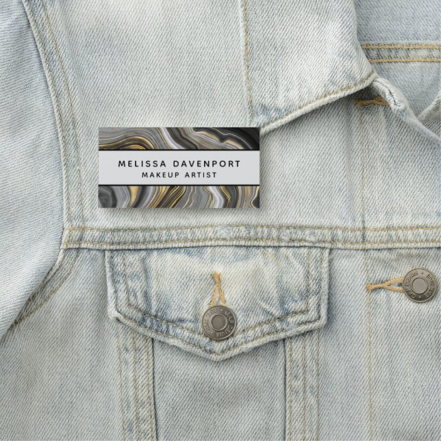 Porte-nom Géode moderne Gold & Grey Agate Géode Abstrait (En situation)