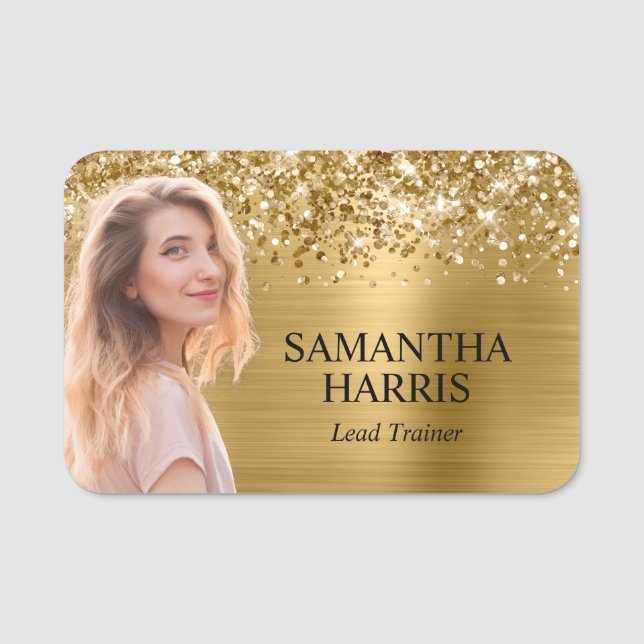 Porte-nom Glittery Gold Foil Coupe photo (Devant)