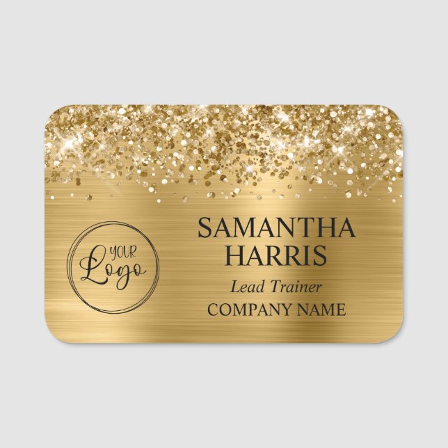 Porte-nom Glittery Gold Foil Logo Company (Devant)