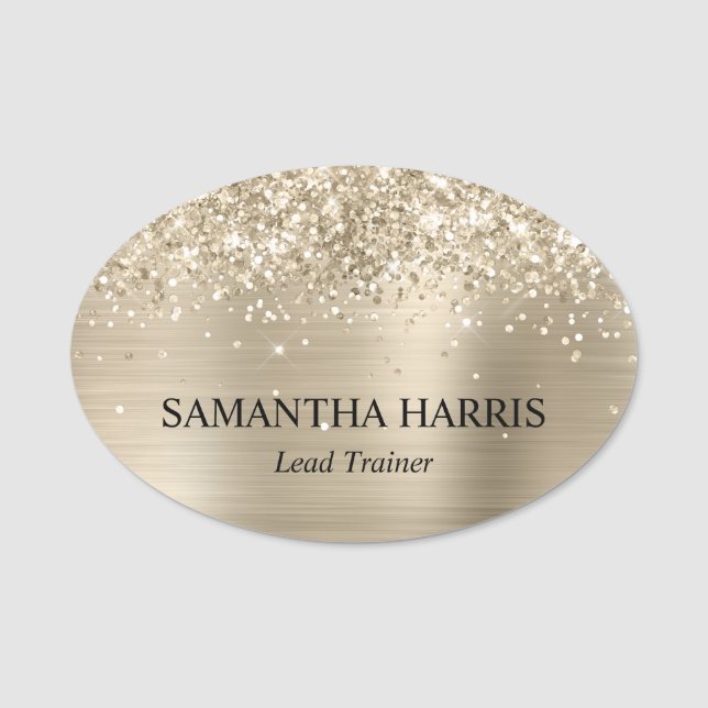 Porte-nom Glittery Pale Gold Foil Rectangle Logo (Devant)