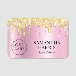 Porte-nom Gold Glitter Drips Pink Shimmer