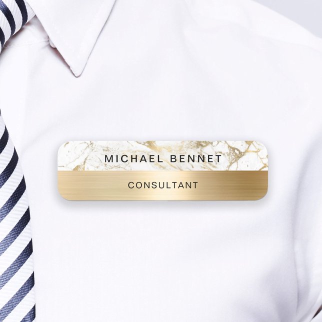 Porte-nom Gold Metallic Marbre blanc Consultant (Gold Metallic White Marble Consultant Business Name Tag)