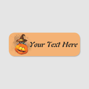 Porte-nom Halloween Cute Kitty Witch et ami Citrouille