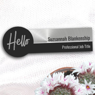 Porte-nom Hello Professional Faux Silver Metallic