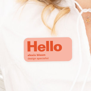 Porte-nom Hello Retro Moderne Rouge et rose élégant tendance