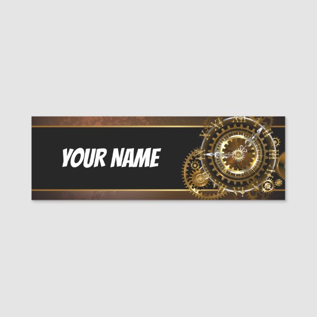 Porte-nom Horloge Steampunk avec des engrenages anciens (Devant)