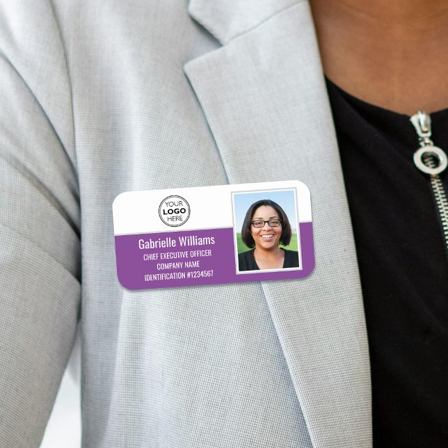 Porte-nom ID employé de l'entreprise Sécurité photo violet (Créateur téléchargé)