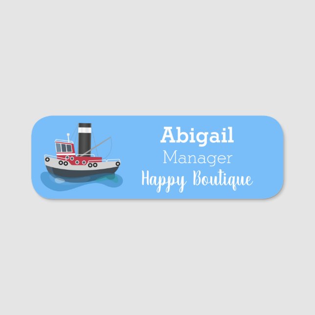 Porte-nom Illustration d'un bateau à chalutier mignon (Devant)