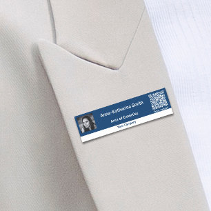 Porte-nom Image professionnelle QR code bleu blanc