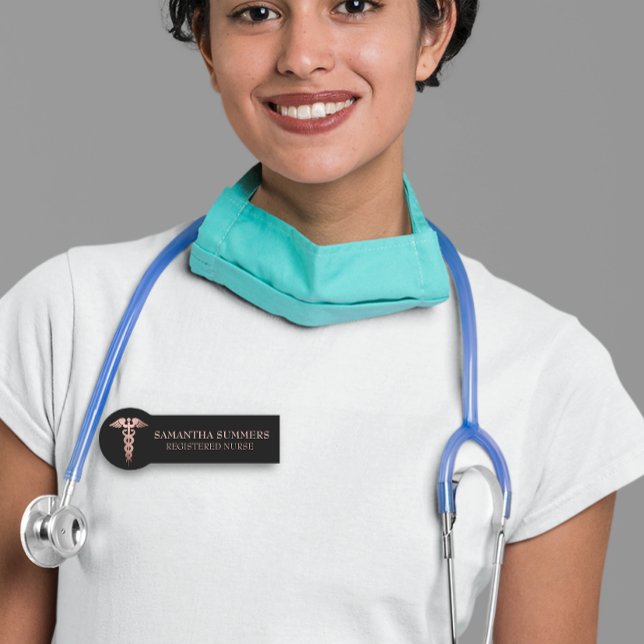Porte-nom Infirmière Docteur Caduceus Rose Médicale Or (Créateur téléchargé)