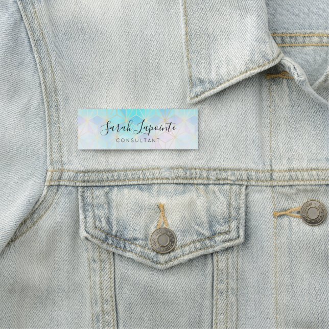 Porte-nom Iridescente tendance et Motif géométrique Pastel (En situation)