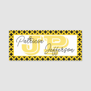 Porte-nom Jaune Canari Élégant Tendance Maille Noire