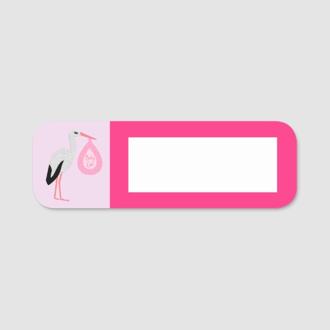 Porte-nom Joli bébé rose cigogne fille (Devant)