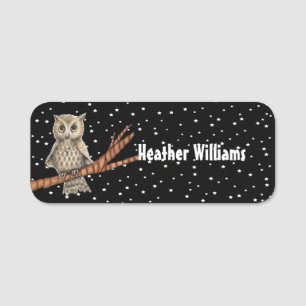 Porte-nom Joli collier bleu hibou Brown sur les étoiles de b
