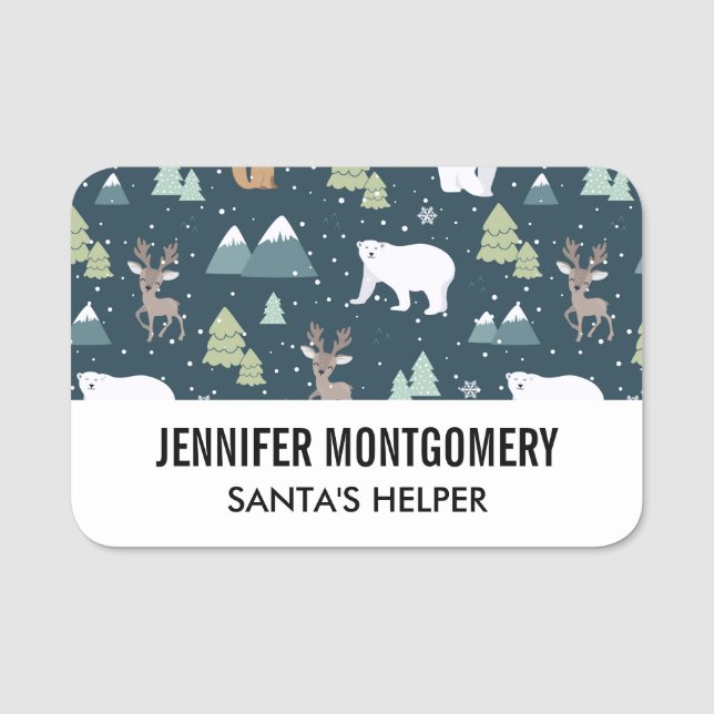 Porte-nom Joli Noël Animaux d'hiver Motif rustique (Devant)