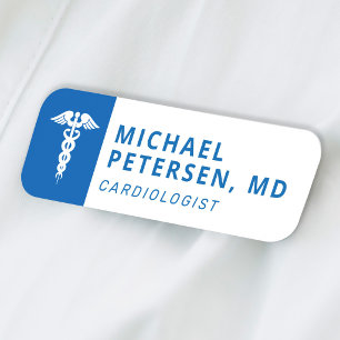Porte-nom Logo caducée de médecin nom bleu