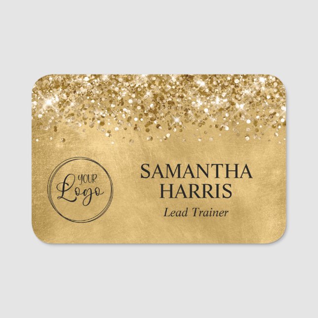 Porte-nom Logo d'affaires Glittery Gold (Devant)