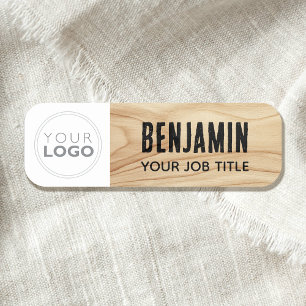 Porte-nom Logo de l'employé en bois rustique noir personnali