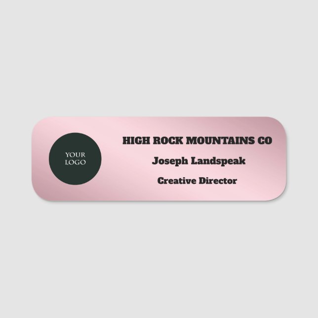 Porte-nom Logo de l'employé rose Gold Metallic Business (Devant)