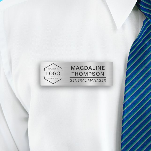 Porte-nom Logo de l'entreprise Couleur argent métallique emp (Créateur téléchargé)