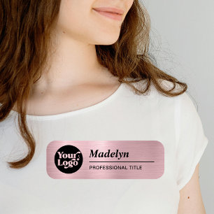 Porte-nom Logo de script d'employé métallisé rose gold magné