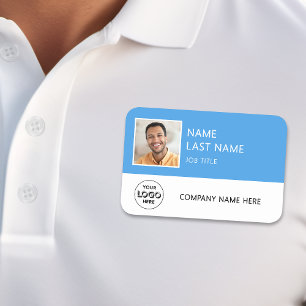 Porte-nom Logo de société simple Photo d'employé bleu clair
