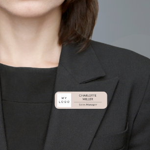 Porte-nom Logo d'entreprise beige employé moderne