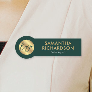 Porte-nom Logo d'entreprise Chic Vert & Or Employé d'entrepr