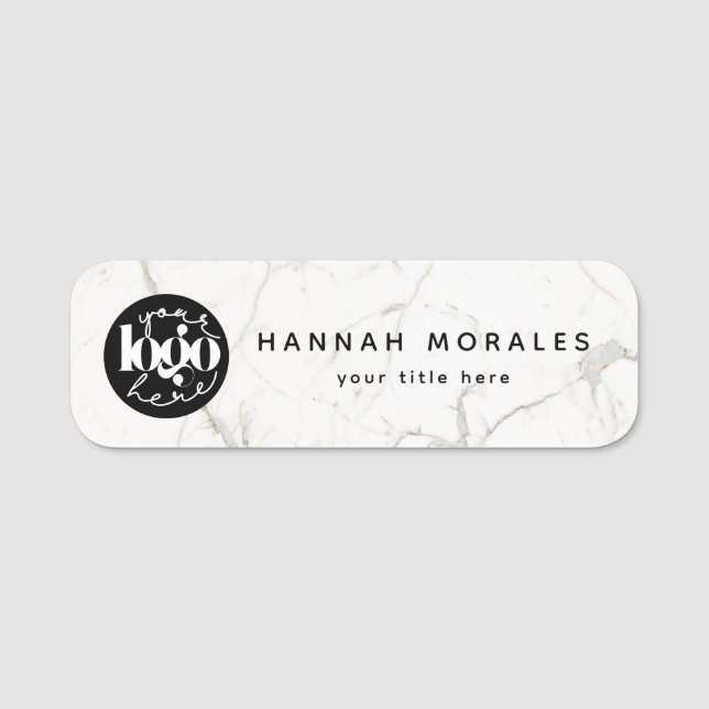 Porte-nom Logo d'entreprise personnalisé Marbre blanc (Devant)