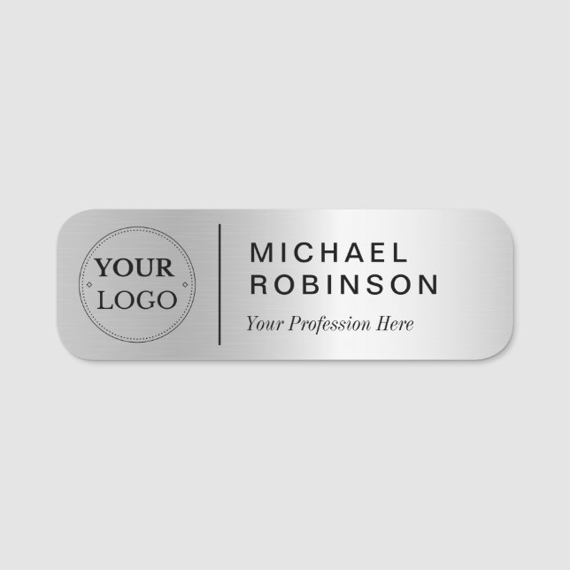 Porte-nom Logo d'entreprise Professionnel Employé Faux Silve (Devant)