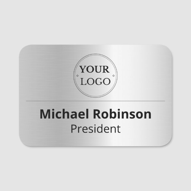 Porte-nom Logo d'entreprise Professionnel Employé Faux Silve (Devant)