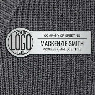 Porte-nom Logo d'entreprise rond ID employé Faux Metal Argen