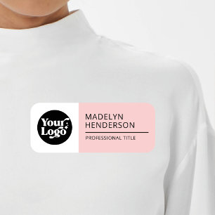 Porte-nom Logo d'entreprise Rose Blush Blanc Employé Magnéti