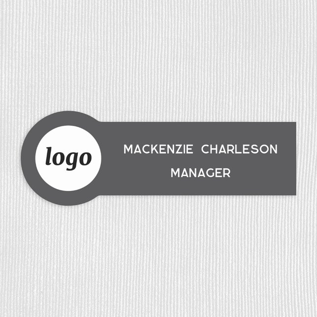 Porte-nom Logo Employé Personnel Ardoise Grise Magnétique ou (Simple logo with custom text business branding promotional slate gray name tag)